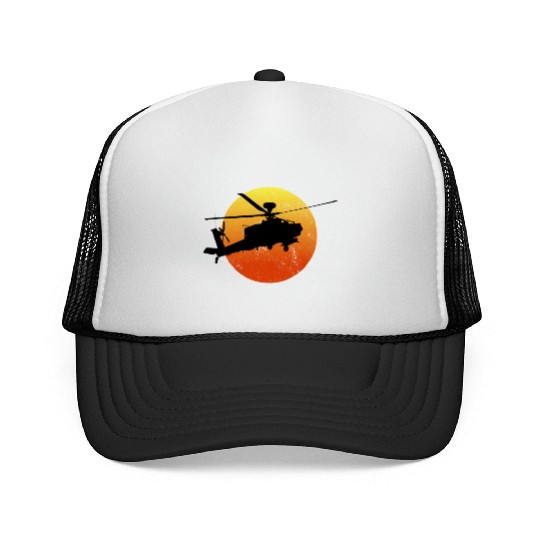 AH-64 Apache Silhouette Sunset Military AH64 Trucker Caps