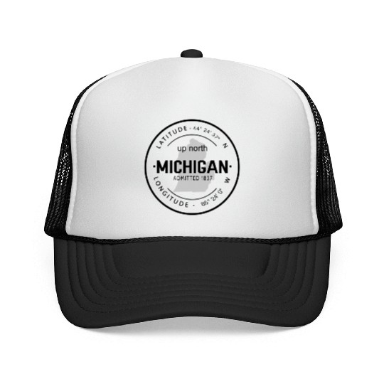 Up North Michigan 1837 Great Lakes Latitude And Lo Trucker Caps