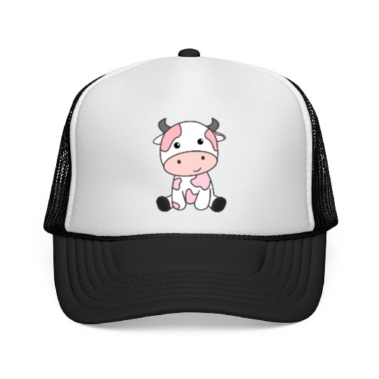 Strawberry Cow Cute Pink Strawberry Cow Kawaii Trucker Caps