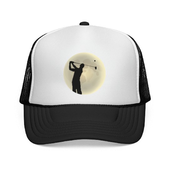 Golfer Silhouette Golf Golfer Moon Full Moon Trucker Caps