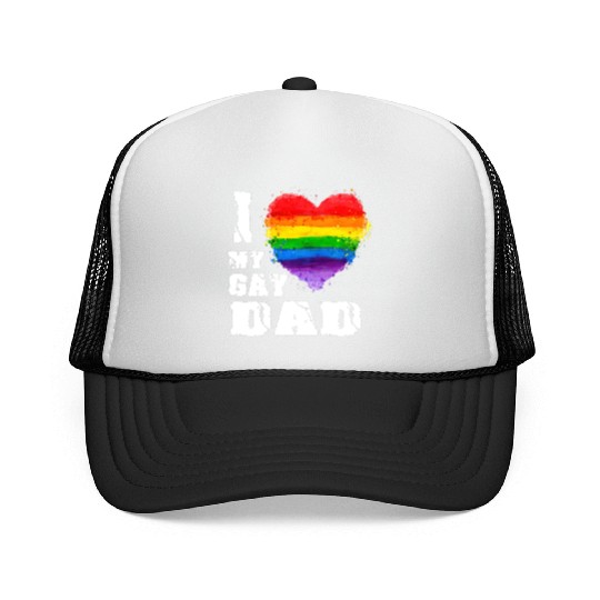 I Love My Gay dad LGBT T Gift Trucker Caps