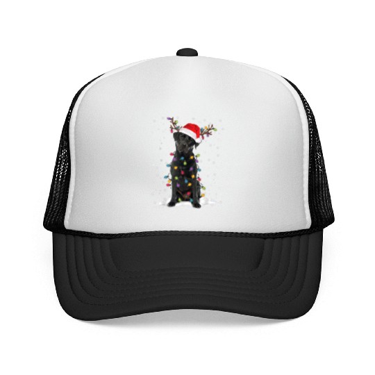 Black Lab Labrador Christmas Tree Light Pajama Dog Trucker Caps
