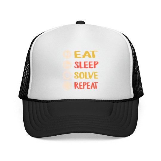Rubiks Cube Trucker Caps, Vintage Eat Sleep Solve Repeat