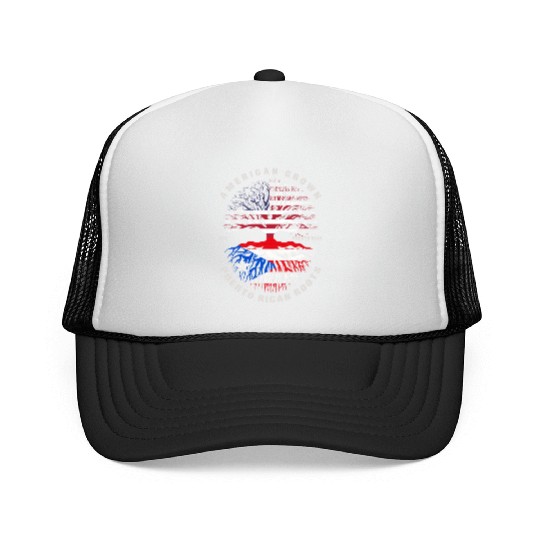 American Grown Puerto Rican Roots Puerto Rico Flag Trucker Caps