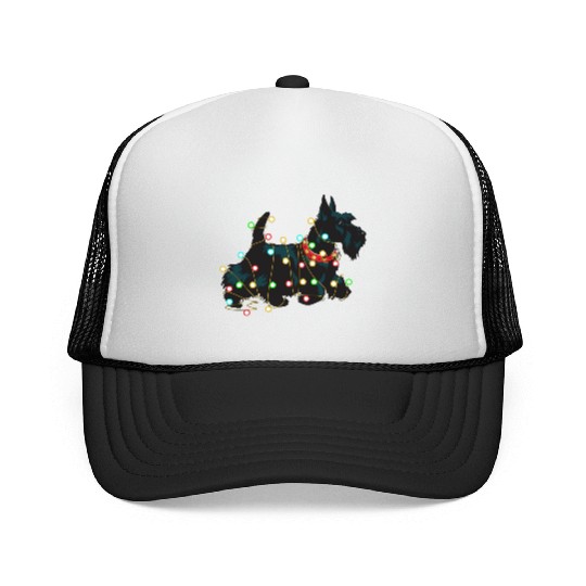 Christmas Lights Scottie Dog Lover Funny Xmas Gift Trucker Caps
