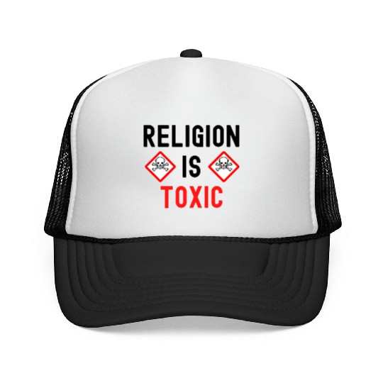 RELIGION Is TOXIC Skull Crossbones toxicity symbol Trucker Caps