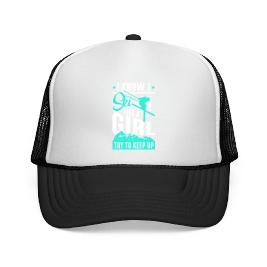 Ski like a Girl Retro Vintage Snow Skiing Winter Trucker Caps