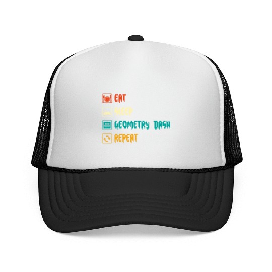Eat sleep geometry dash repeat retro Jumper Repeat Trucker Caps