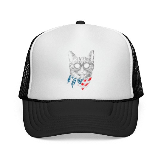 Cat 4th Of July American Flag Patriotic Cat Gift Trucker Caps