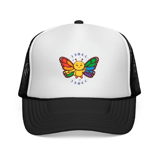 LGBTQ Rainbow Flag Monarch Butterfly Pride Month Trucker Caps