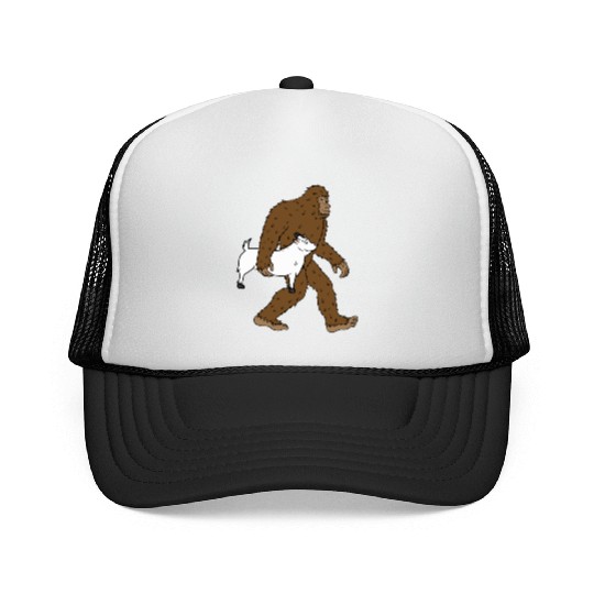 Bigfoot Sasquatch Carrying Goat Trucker Caps