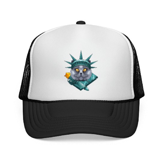 Statue Of Liberty British Shorthair 4th Of July US Trucker Caps