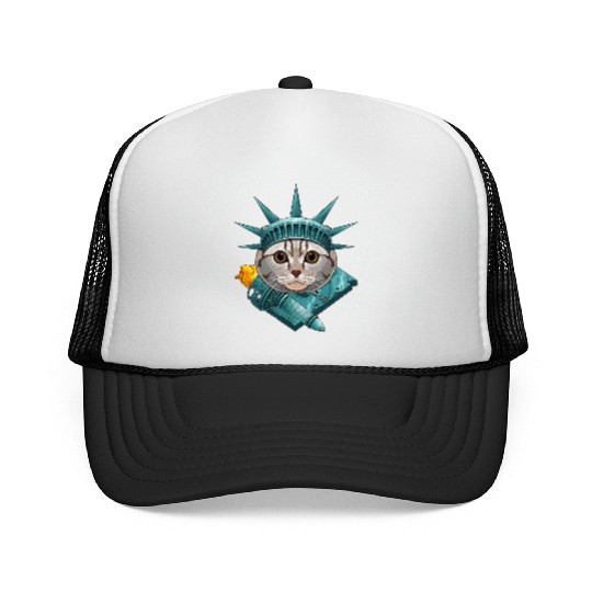 Statue Of Liberty Scottish Fold 4th Of July Cat US Trucker Caps