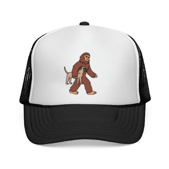 Bigfoot Sasquatch Walking Bullmastiff Trucker Caps