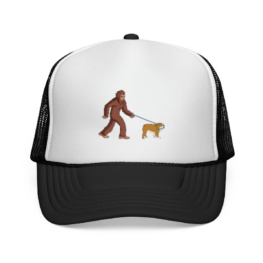 Bigfoot Sasquatch Walking English Bulldog Trucker Caps