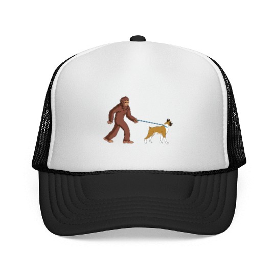 Bigfoot Sasquatch Walking Boxer Dog Trucker Caps