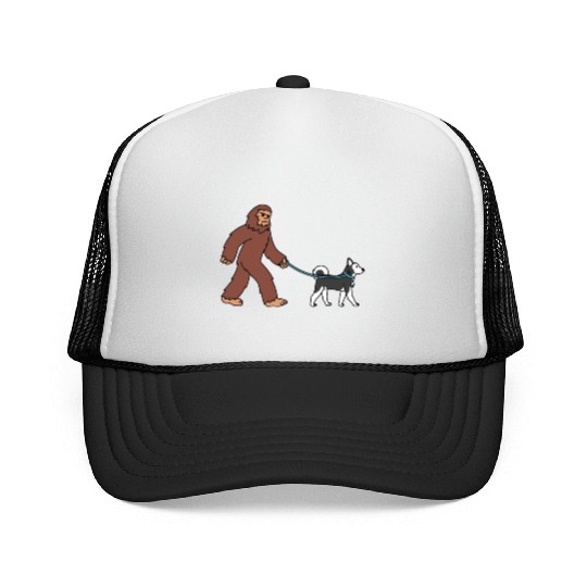 Bigfoot Sasquatch Walking Husky Trucker Caps