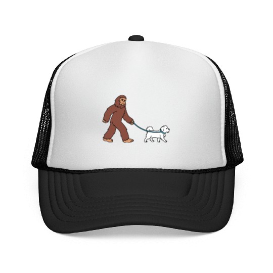 Bigfoot Sasquatch Walking Maltese Trucker Caps