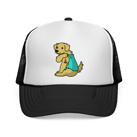 I Love Mom Tattoo Golden Retriever Trucker Caps