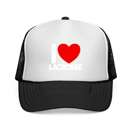 I Love Lacrosse Red Heart Lacrosse Lover Lacrosse Trucker Caps