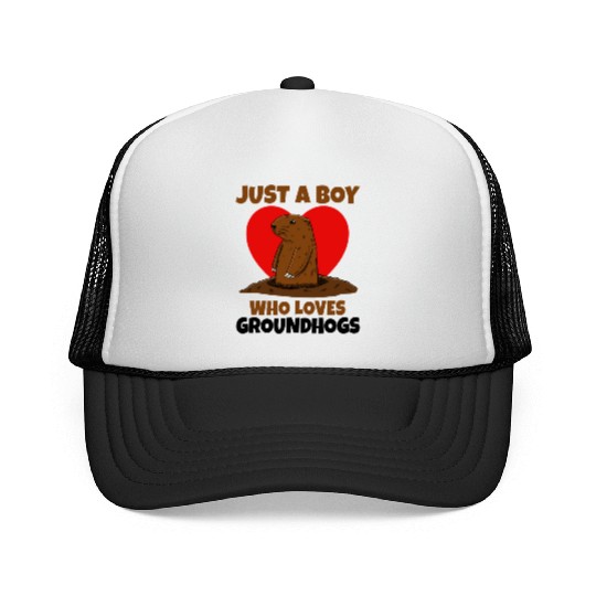 Just A Boy Who Loves Groundhog Trucker Caps