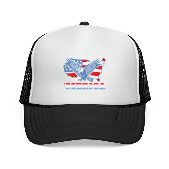 America Eagle Bird USA Flag 4th Of July Trucker Caps
