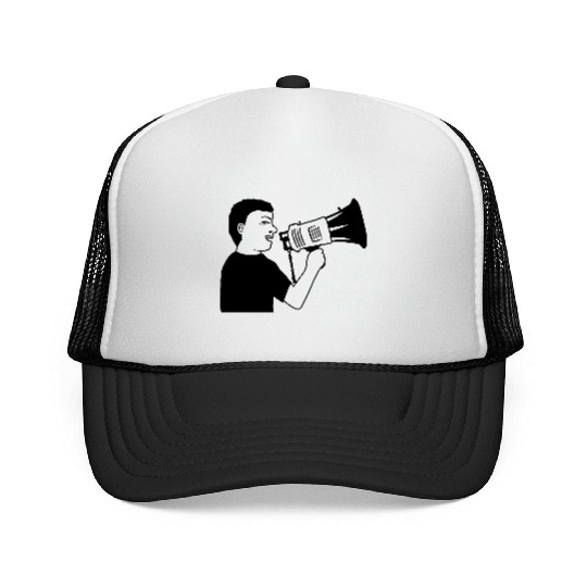 man angry demonstration megaphone Trucker Caps