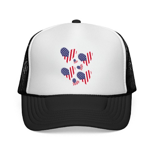 US Flag 4th Of July American Flags Hearts 4th Of Trucker Caps