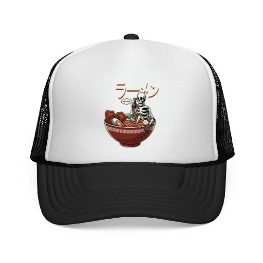skeleton relaxing bowl ramen Trucker Caps