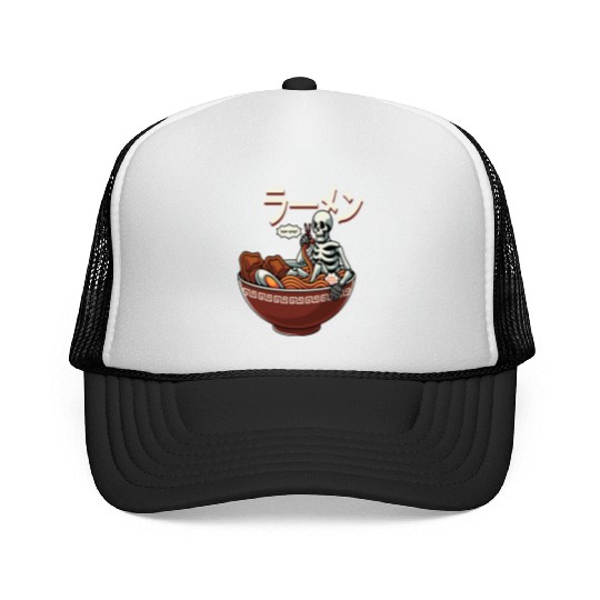 skeleton relaxing bowl ramen Trucker Caps