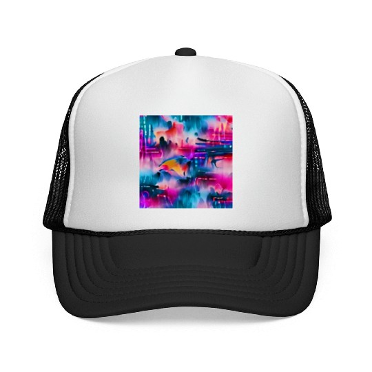 Abstract watercolor pattern in retro neon colors Trucker Caps