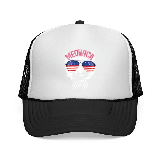 Meow Cat America American Flag 4th Of July Trucker Caps