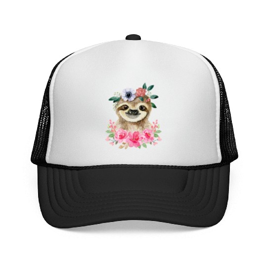 Flower Sloth Girl Women Mom Sloths Trucker Caps