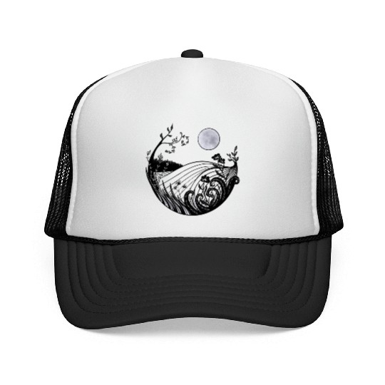 Full moon landscape Trucker Caps