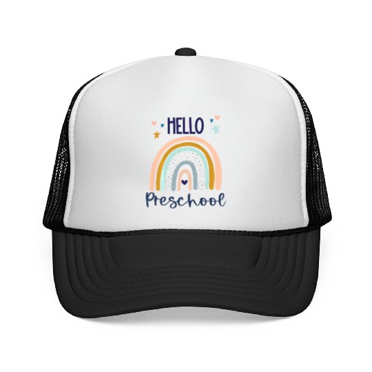 Kids Hello Preschool Retro Rainbow Teacher Toddler Trucker Caps