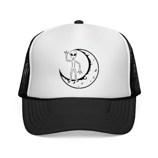 Standing moon alien waving Trucker Caps