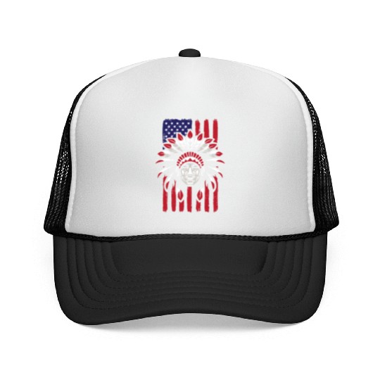 Native American Chief US Flag Indian Trucker Caps