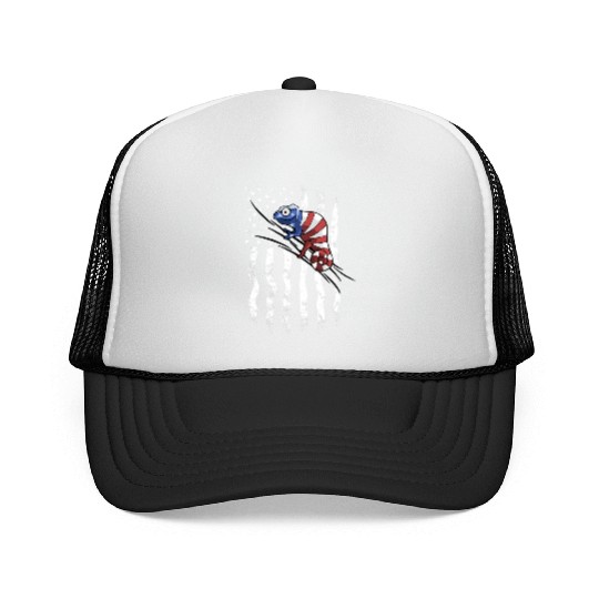 US Flag Patriotic American Chameleon in Stars Trucker Caps