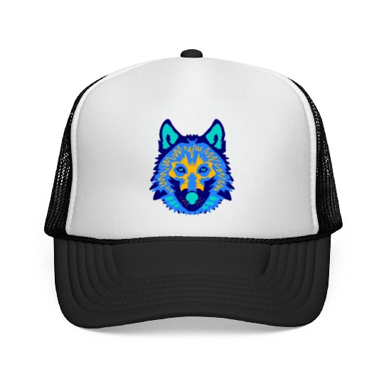 blue wolf face Trucker Caps