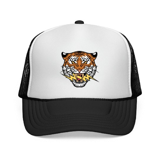 Tiger face and lightning bolt Trucker Caps