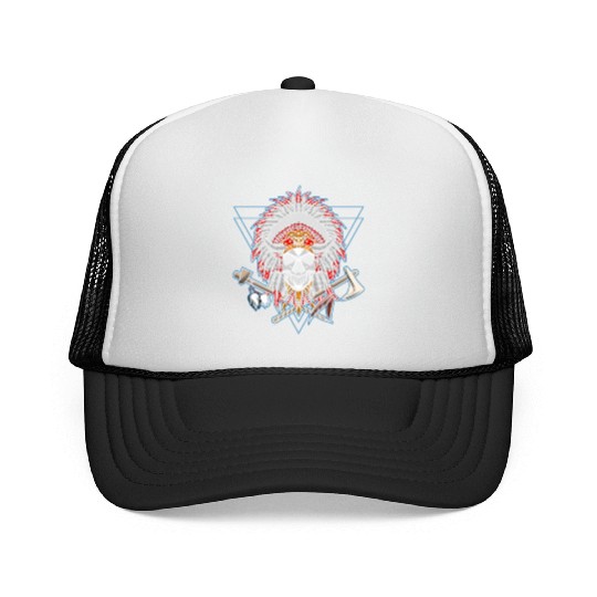 Native American Chief Skull Axe Trucker Caps
