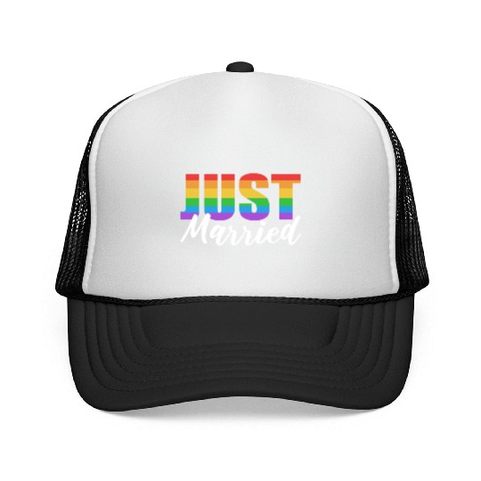 Just Married LGBTQ LGBTQ Gift Trucker Caps