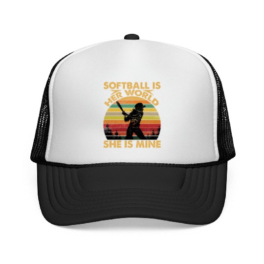 Softball Is Her World She Is Mine Funny Softball Trucker Caps