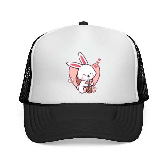 Kawaii Dog Loves Trucker Caps Boba Tea Bubble Tea Anime