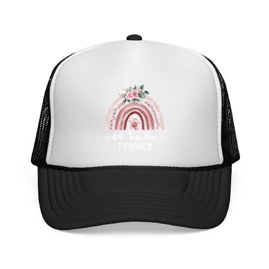 4th grade teacher floral rainbow back to school Trucker Caps