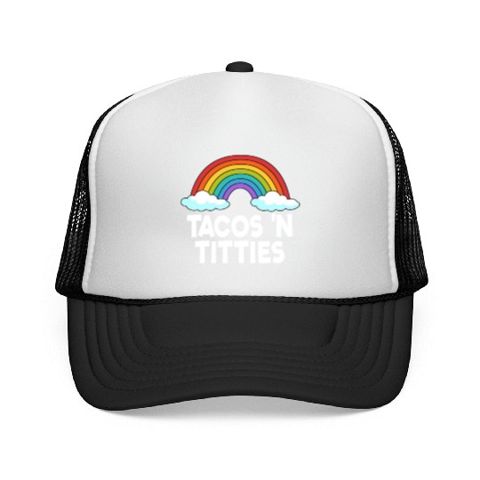 Tacos N Titties Rainbow Lesbian Funny LGBT Trucker Caps