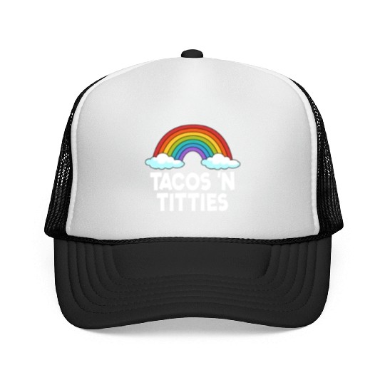 Tacos N Titties Rainbow Lesbian Funny LGBT Trucker Caps