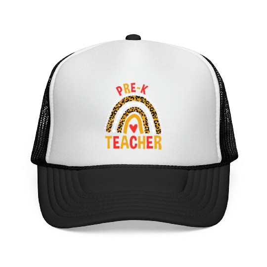Back To School Leopard Pre-K Teacher Rainbow Trucker Caps