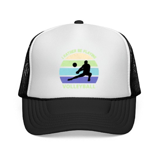 I rather be playing volleyball retro sunset Trucker Caps