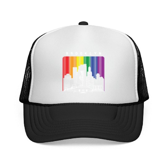 Brooklyn New York Skyline Rainbow Flag Trucker Caps